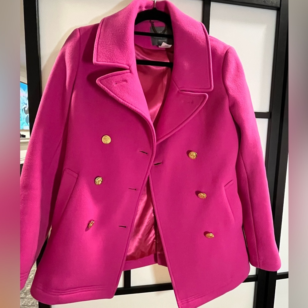 J. Crew Fuchsia Coat with Gold Accents - Picture 4 of 7